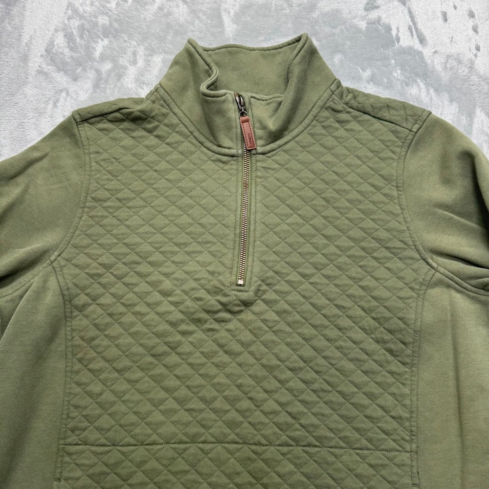 LL Bean Pullover Women Large Green Quilted Quarter Zip Sweatshirt 502745 Outdoor - Picture 8 of 12